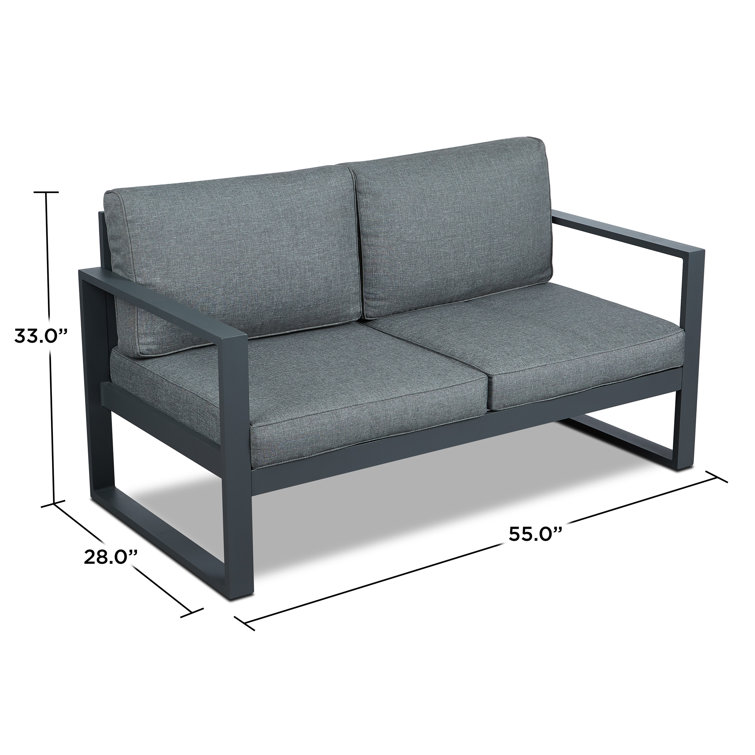 Gray Aluminum Outdoor Loveseat with Cushions, 51" Wide