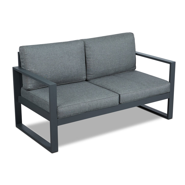 Gray Aluminum Outdoor Loveseat with Cushions, 51" Wide