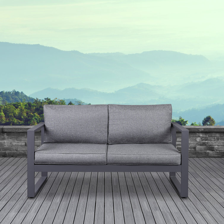 Gray Aluminum Outdoor Loveseat with Cushions, 51" Wide