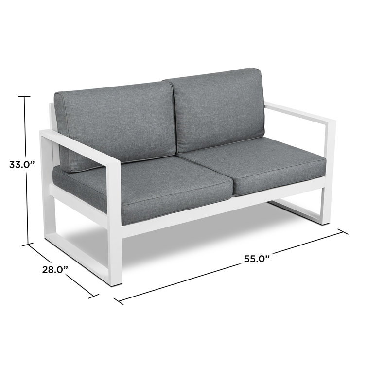 Baltic 55" White Aluminum Outdoor Loveseat with Gray Cushions