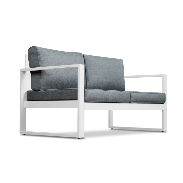 Baltic 55" White Aluminum Outdoor Loveseat with Gray Cushions
