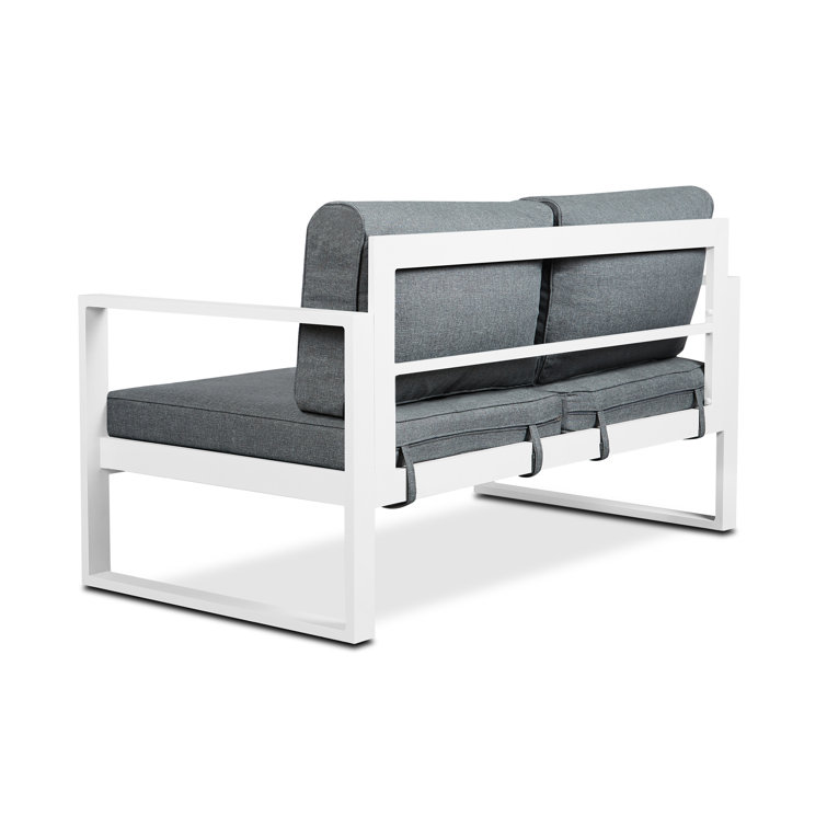 Baltic 55" White Aluminum Outdoor Loveseat with Gray Cushions