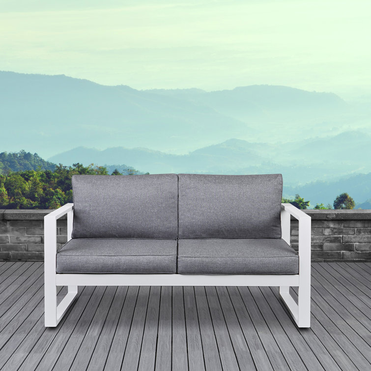 Baltic 55" White Aluminum Outdoor Loveseat with Gray Cushions