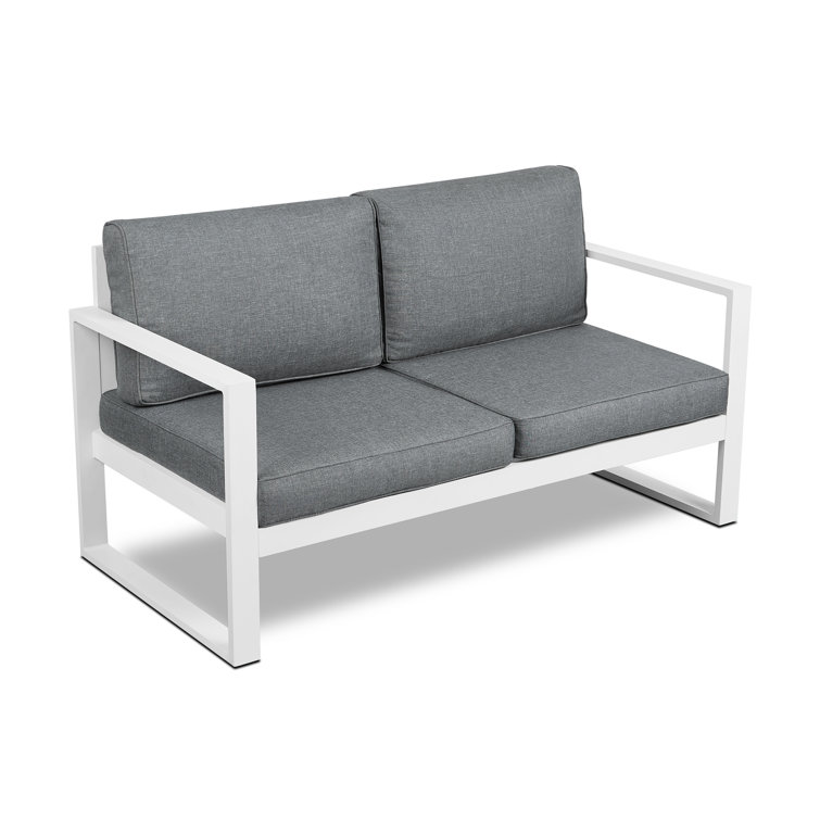 Baltic 55" White Aluminum Outdoor Loveseat with Gray Cushions