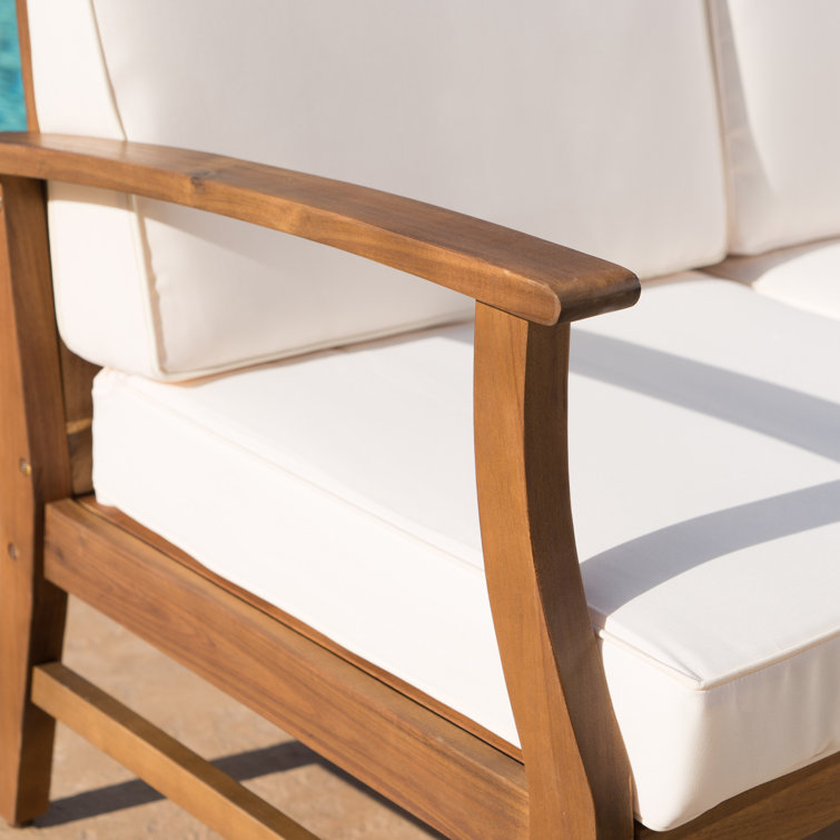 Teak Wood 6-Person Outdoor Sofa and Armchair Set with Cream Cushions
