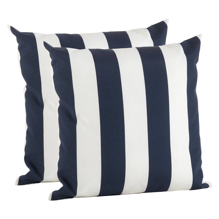 Navy Blue and White Striped Cotton Outdoor Pillow Covers