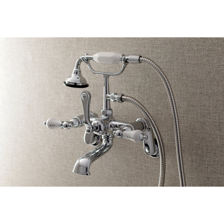 Polished Chrome Vintage Wall Mount Tub Faucet with Hand Shower