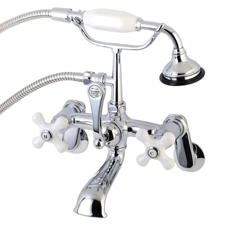 Polished Chrome Vintage Wall Mount Clawfoot Tub Faucet with Hand Shower