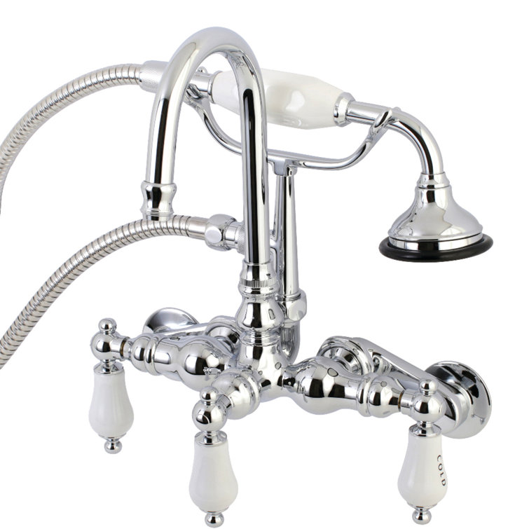 Polished Chrome Wall Mount Clawfoot Tub Faucet with Hand Shower