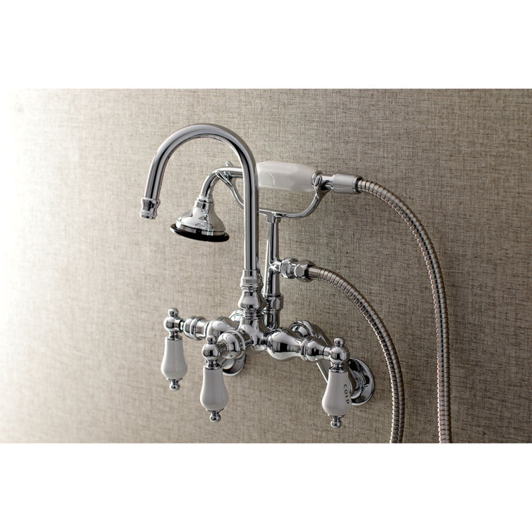 Polished Chrome Wall Mount Clawfoot Tub Faucet with Hand Shower