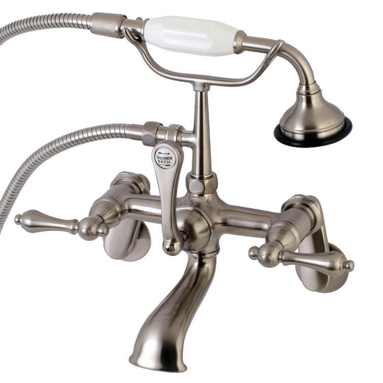 Brushed Nickel Vintage Wall Mount Tub Faucet with Hand Shower