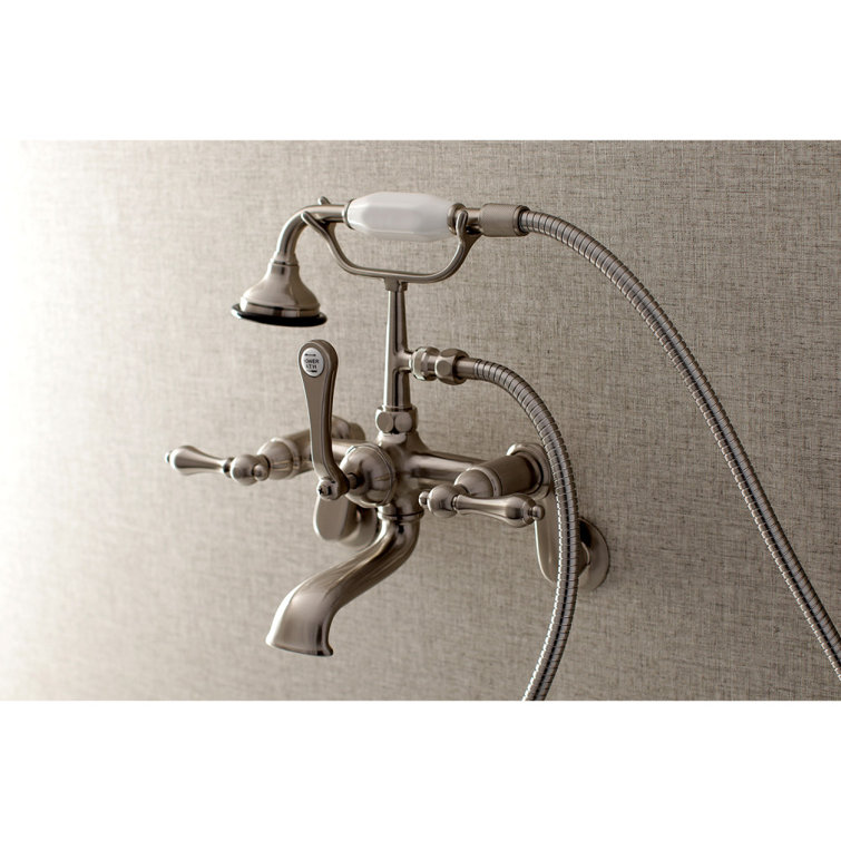 Brushed Nickel Vintage Wall Mount Tub Faucet with Hand Shower