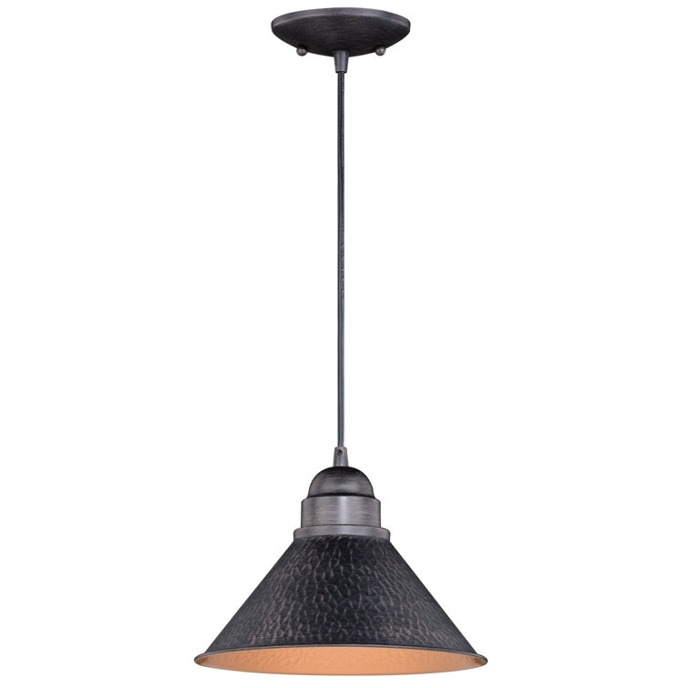 Rustic Outland Aged Iron & Gold Barn Light Pendant 10"