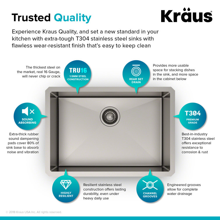 Kraus 26" Stainless Steel Undermount Single Bowl Kitchen Sink