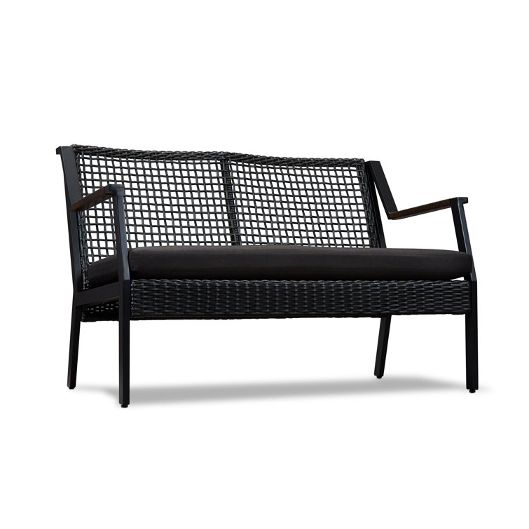 Calvin 46.5" Black Aluminum & Wicker Outdoor Loveseat with Cushions