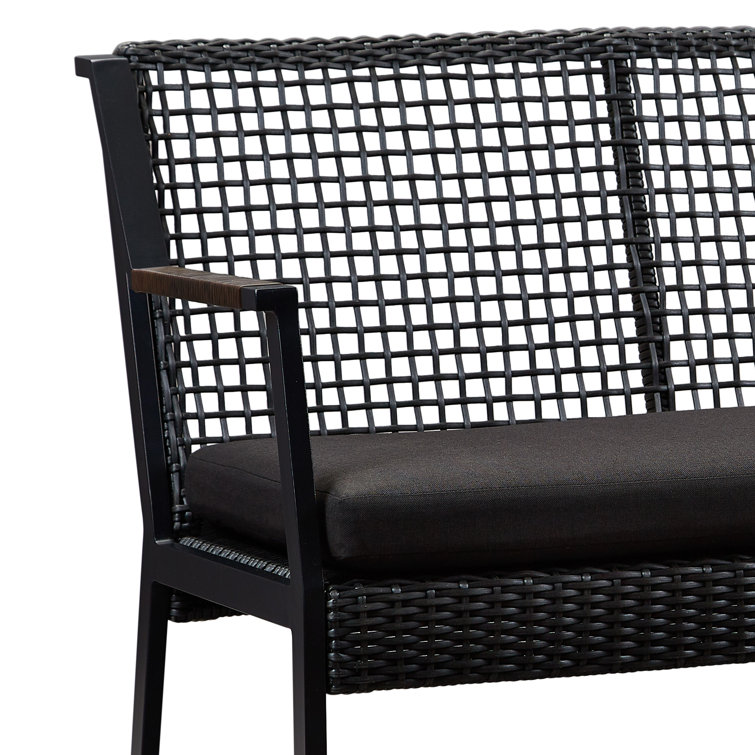 Calvin 46.5" Black Aluminum & Wicker Outdoor Loveseat with Cushions