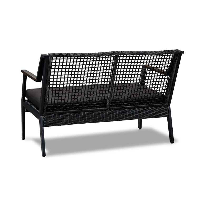 Calvin 46.5" Black Aluminum & Wicker Outdoor Loveseat with Cushions