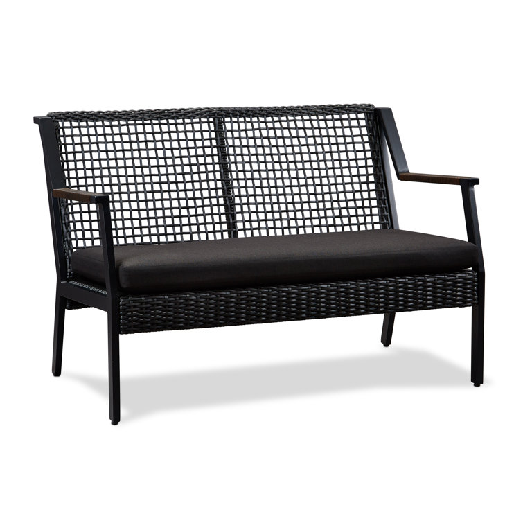 Calvin 46.5" Black Aluminum & Wicker Outdoor Loveseat with Cushions