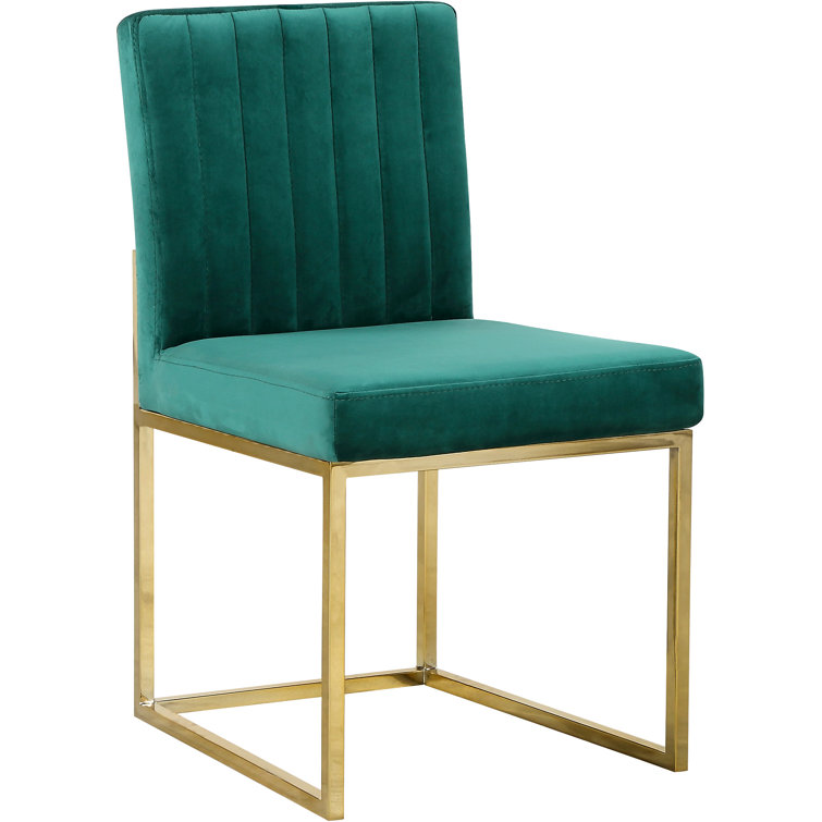Luxe Emerald Green Velvet Side Chair with Gold Metal Frame