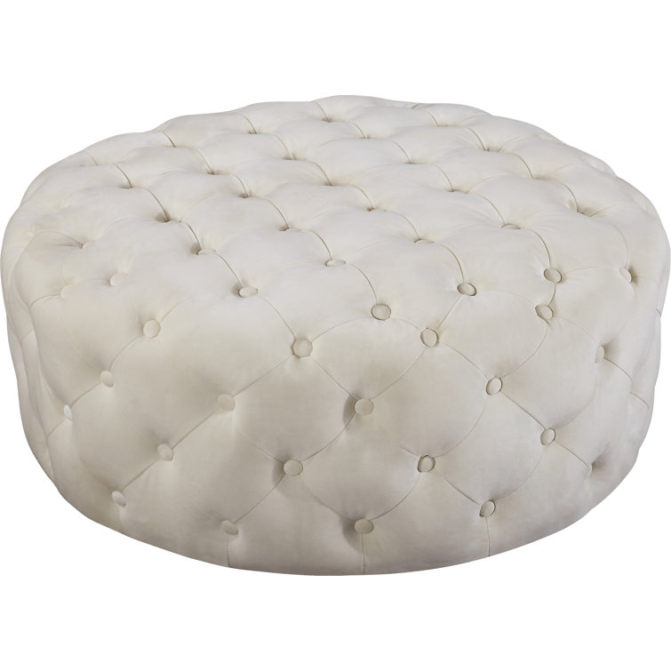 Cream Velvet Tufted Round Ottoman Bench