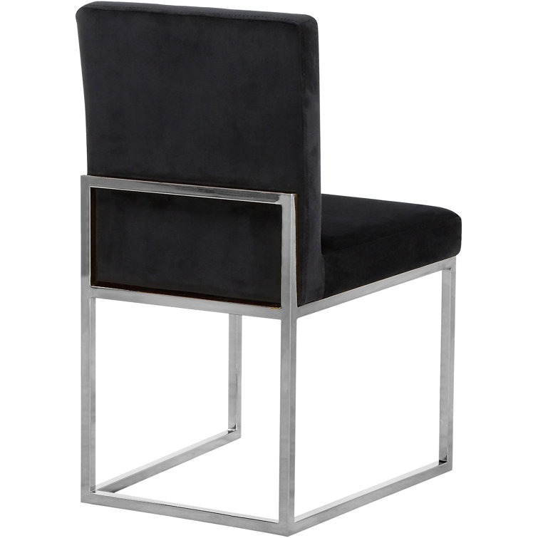 Posh Black Velvet Upholstered Side Chair with Chrome Finish