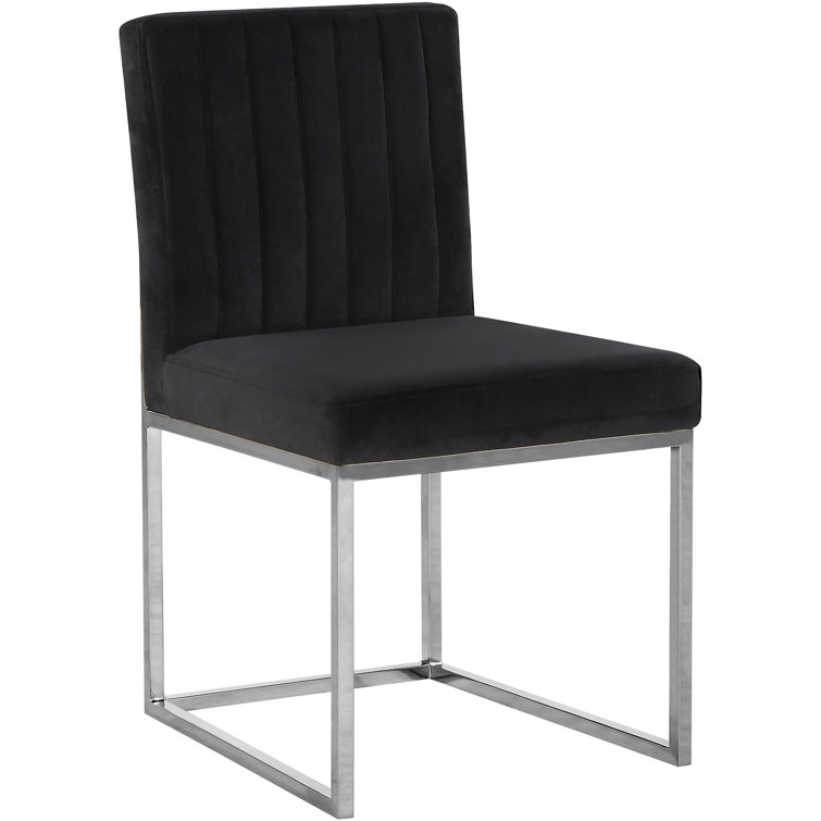 Posh Black Velvet Upholstered Side Chair with Chrome Finish
