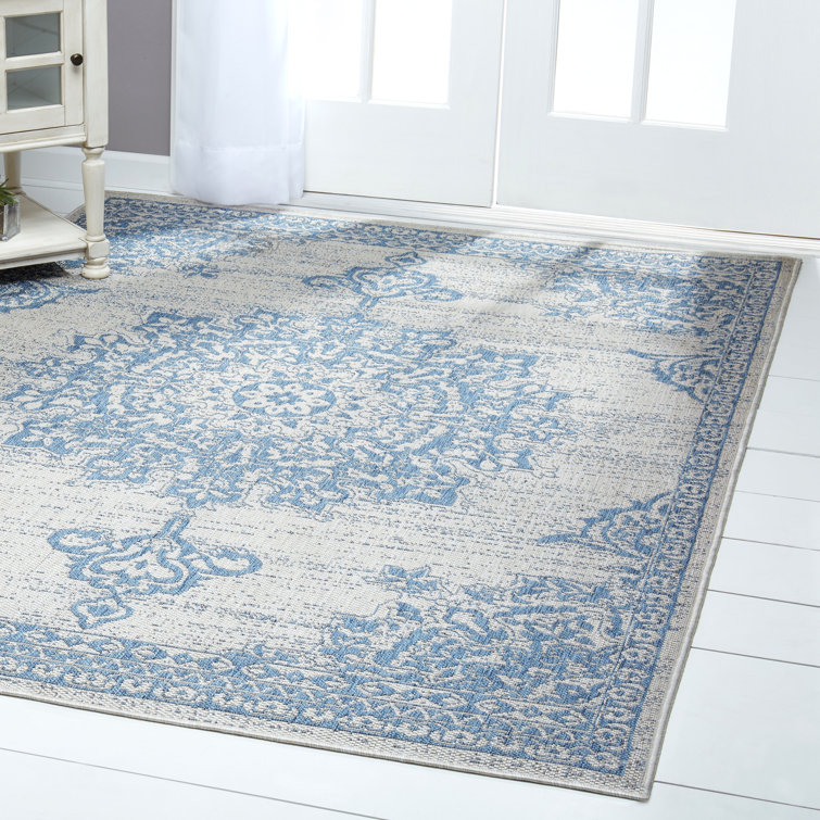Elysian Grey/Blue Medallion Synthetic Indoor/Outdoor Area Rug