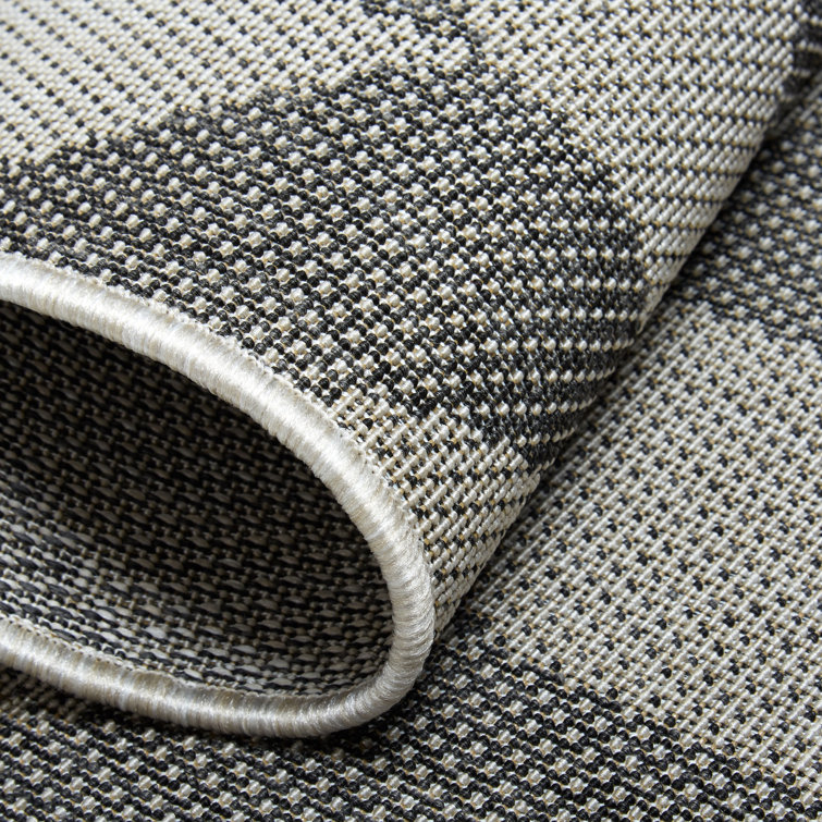 Black and Gray Geometric Synthetic Indoor/Outdoor Rug