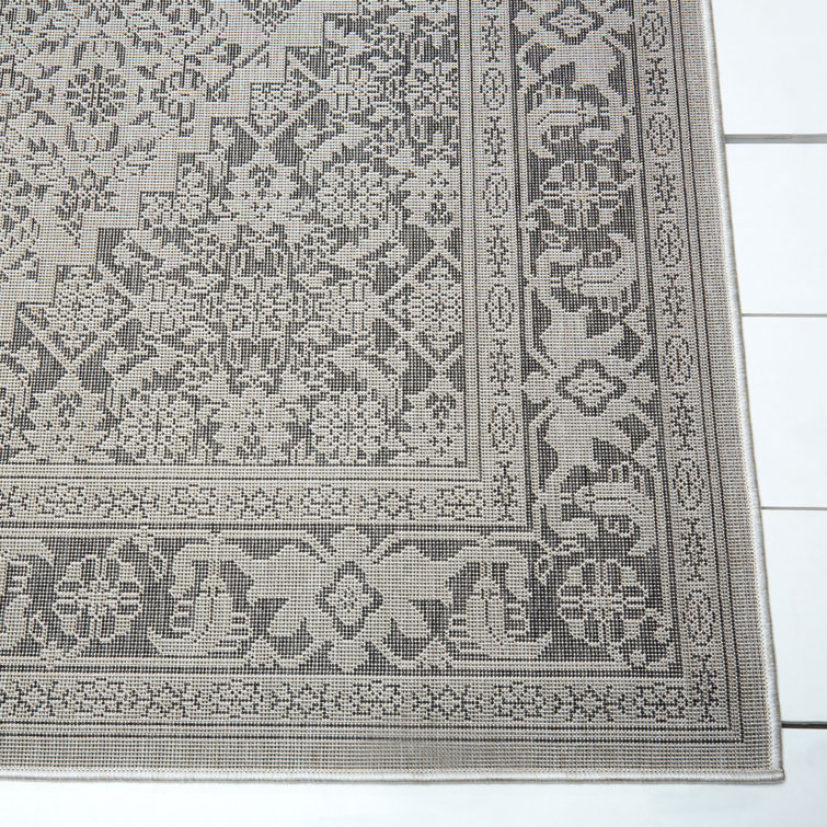 Dahlia Gray and Black Medallion Outdoor Area Rug