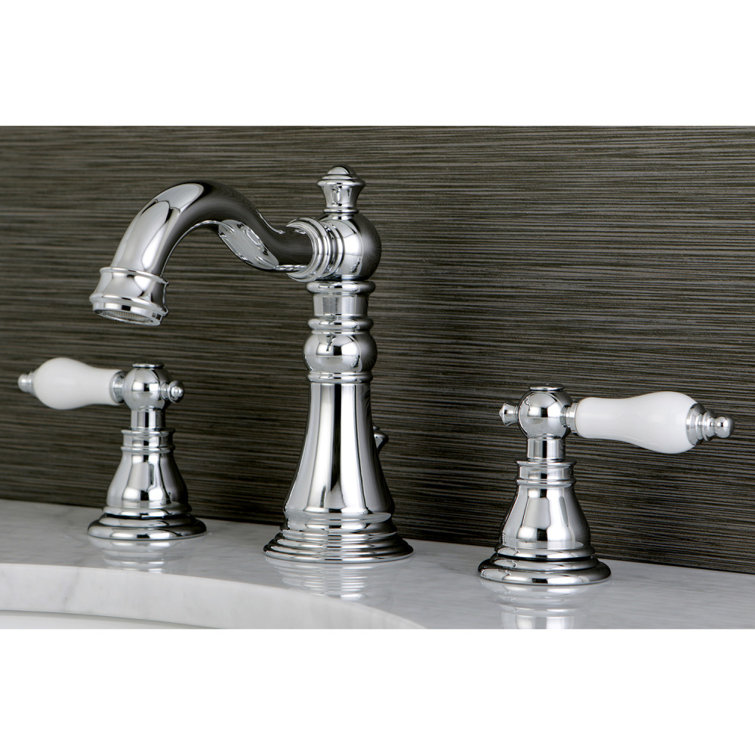 Polished Chrome Traditional Widespread Bathroom Faucet with Porcelain Handles