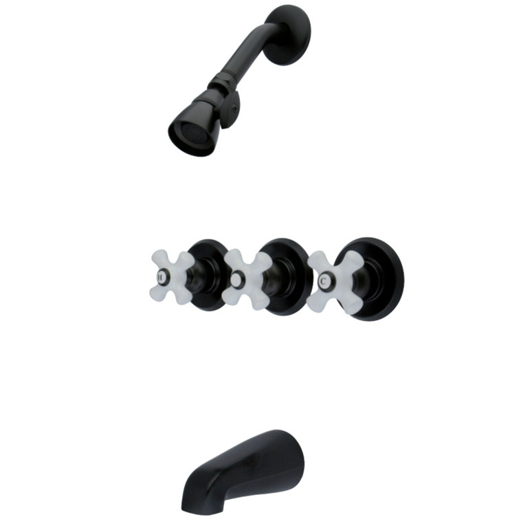 Oil Rubbed Bronze Triple-Handle Wall Mounted Tub and Shower Faucet