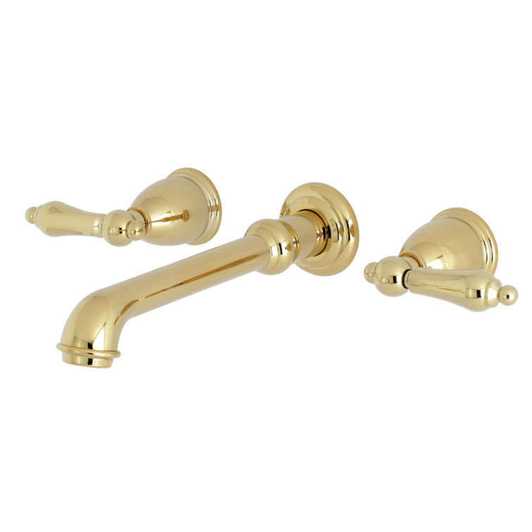 Polished Brass Wall Mount Bathroom Faucet with Dual Handles