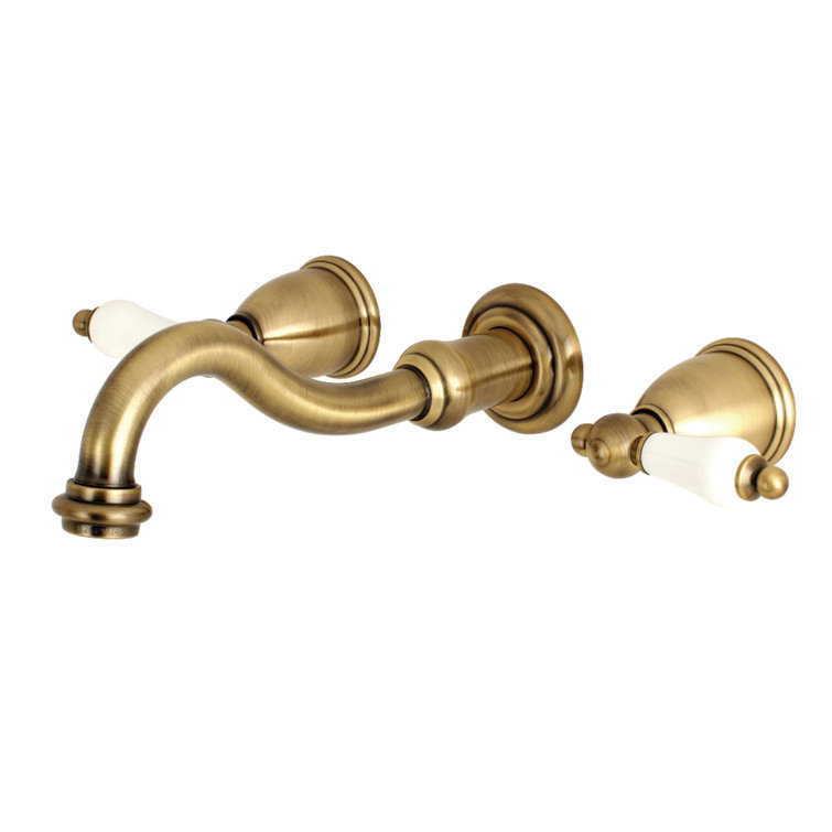 Antique Brass Vintage Two-Handle Wall Mount Bathroom Faucet