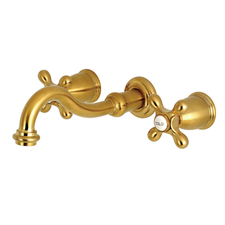 Elegant Satin Brass 8-Inch Wall Mount Bathroom Faucet with Cross Handles