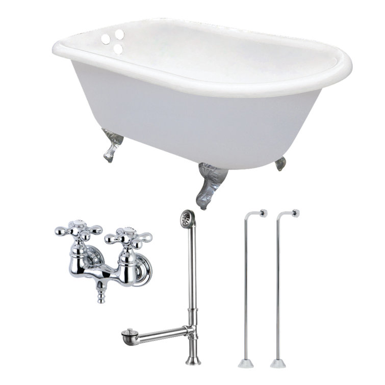 Aqua Eden 54-Inch White Cast Iron Clawfoot Tub Combo