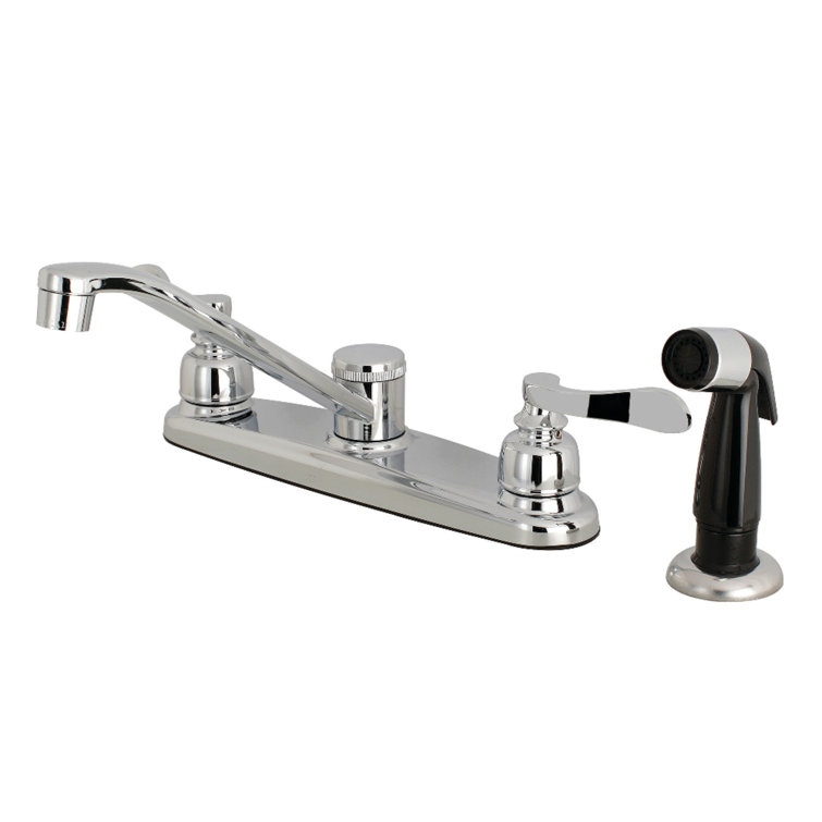 Polished Chrome Two-Handle Kitchen Faucet with Side Sprayer