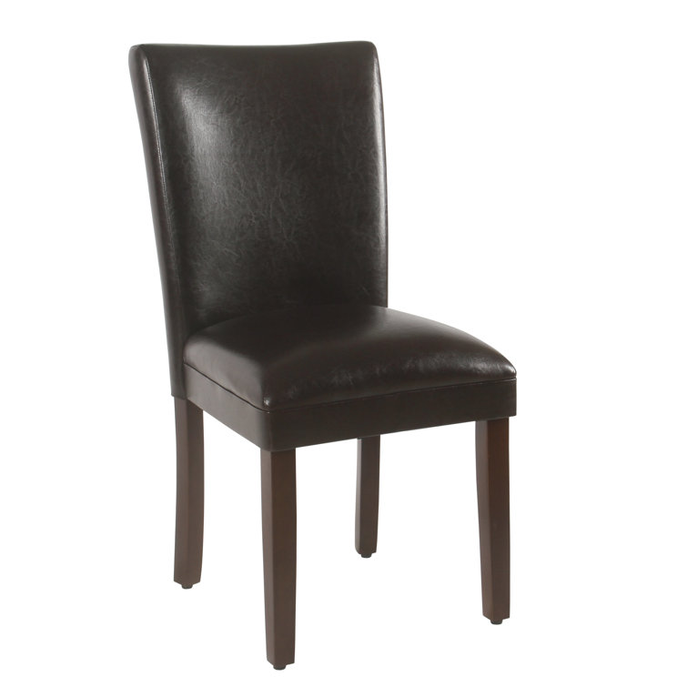 Modern Brown Faux Leather Parsons Side Chair with Wood Legs