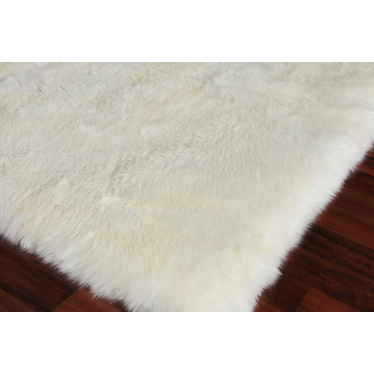Ivory Sheepskin High Pile Flat Woven Area Rug