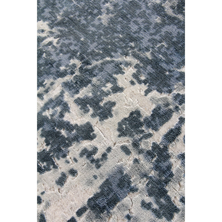 Ivory and Blue Handmade Abstract Viscose Area Rug