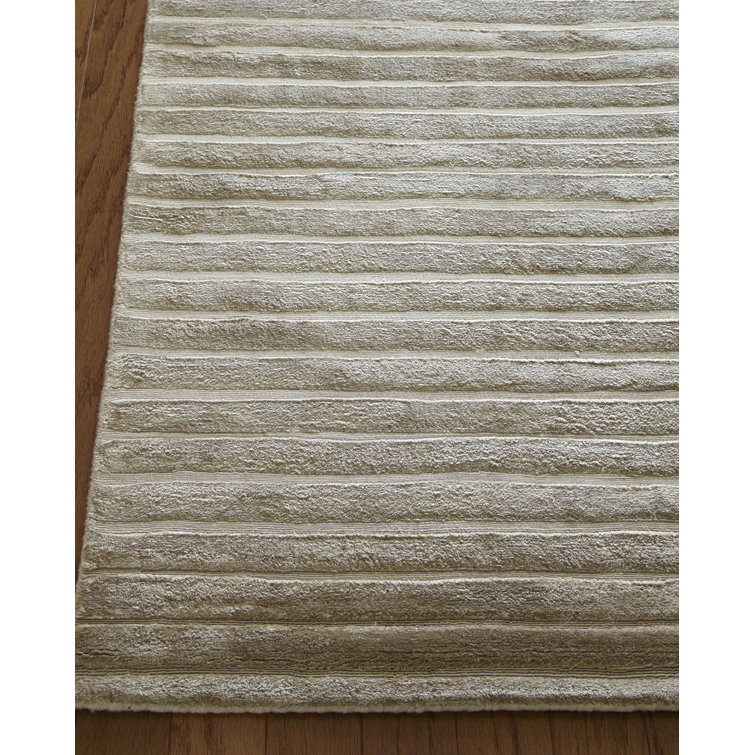 Silver Rectangular Hand Loomed Viscose Striped Area Rug