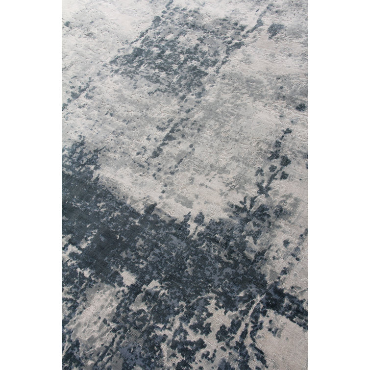 Ivory and Blue Handmade Abstract Viscose Area Rug