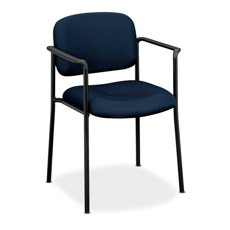 Navy Fabric Mid-Back Stackable Metal Guest Chair with Fixed Arms