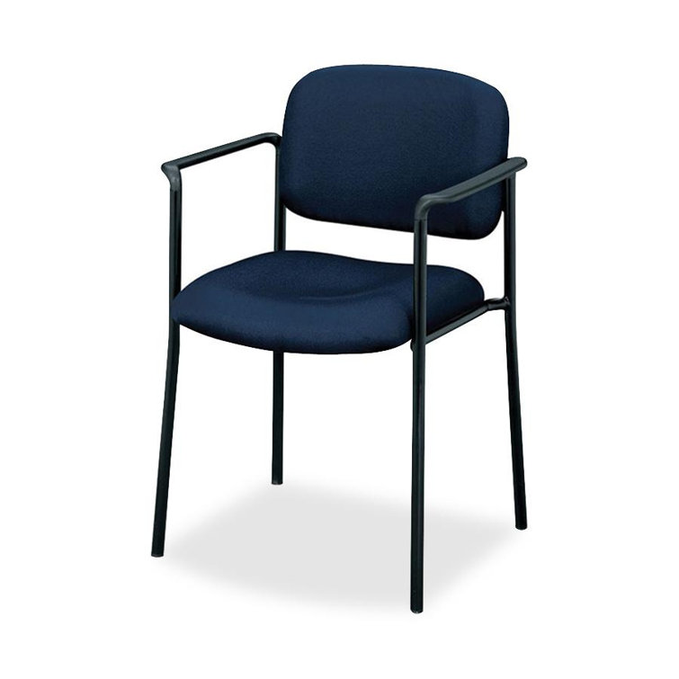 Navy Fabric Mid-Back Stackable Metal Guest Chair with Fixed Arms