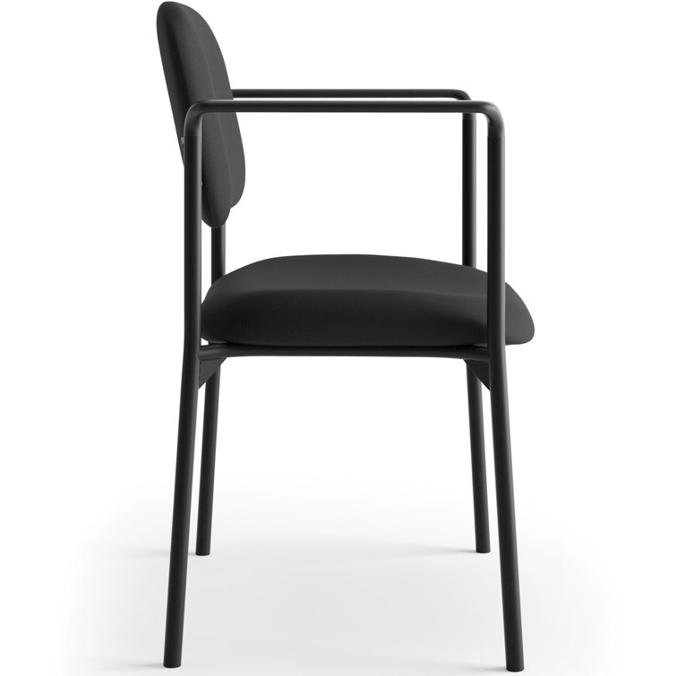 Black Metal and Fabric Stackable Guest Chair with Arms