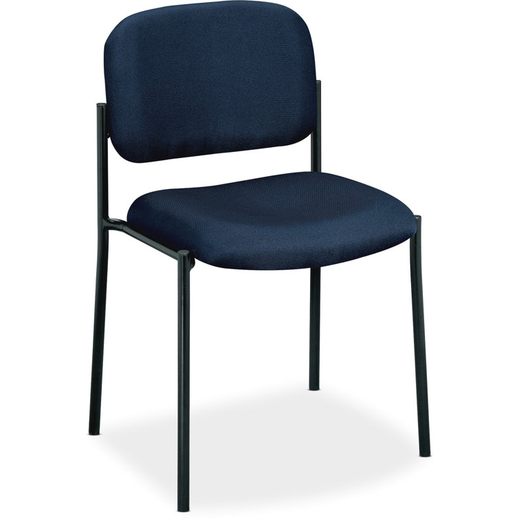 Navy Fabric Armless Stacking Guest Chair with Metal Frame