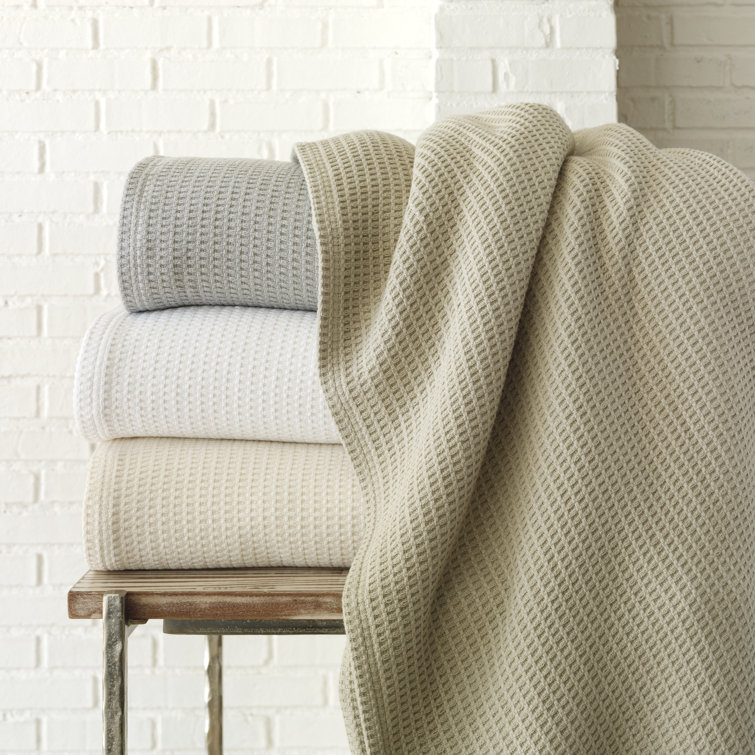 Luxurious Twin White Waffle Weave Cotton Throw Blanket