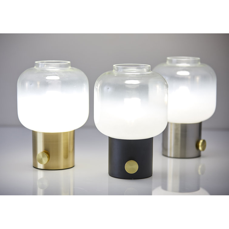 12'' Black and White Glass Table Lamp with Brass Knob