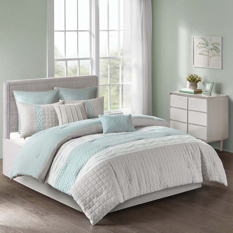 Seafoam and Gray Queen Microfiber 8-Piece Comforter Set