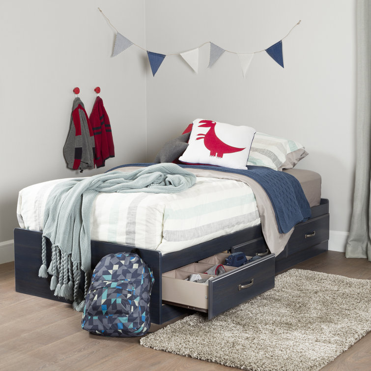 Blueberry Twin Wood Frame Captain's Bed with 3 Drawers