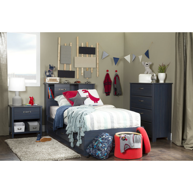 Blueberry Twin Wood Frame Captain's Bed with 3 Drawers